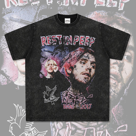 Streetwear masculino vintage LILPEEP character print short sleeve loose hiphop rap t-shirt
