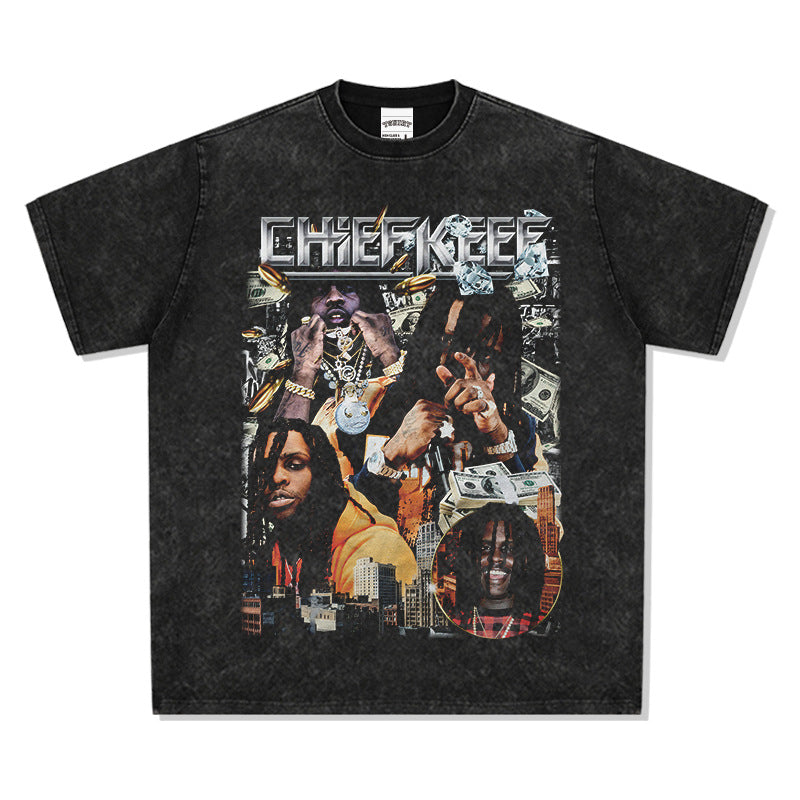 Cool t rapper Chief Kee, vintage vintage hip hop rap print short sleeve t-shirt
