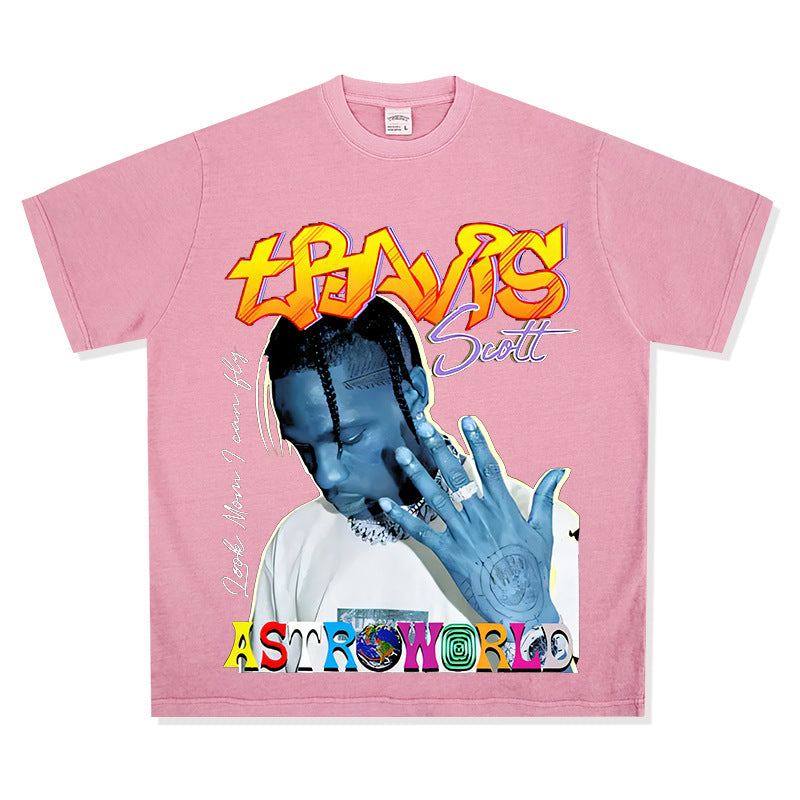 Streetwear masculino TRAVIS SCOTT hip hop print short sleeve t-shirt Vintage