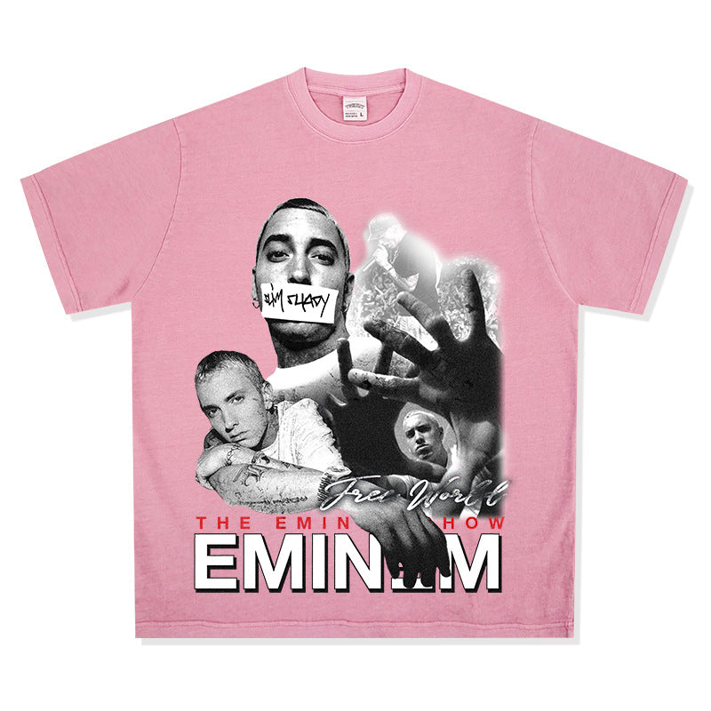 New york hip hop shop Eminem print hip hop long sleeve short sleeve retro washed old t-shirt