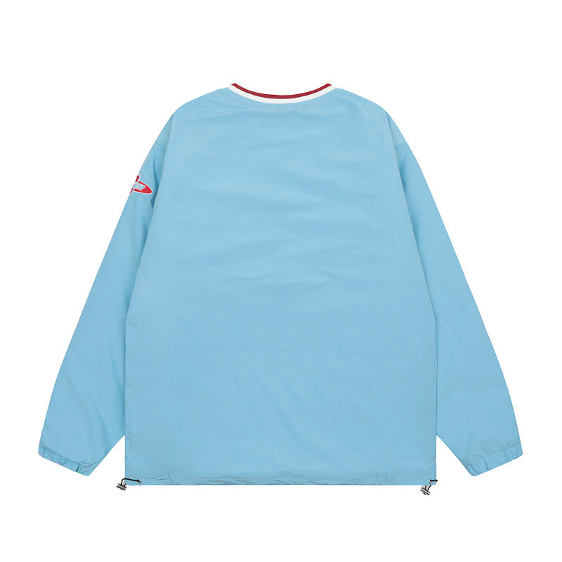 Streetwear Hoodie Alphabet Embroidered V-Neck Jersey Sweater Winter Hip Hop Loose Sports Jacket