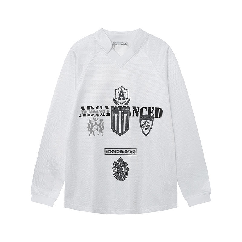 Marcas De Streetwear Vintage V-Neck Sports Jersey Wind Long Sleeve T-Shirt