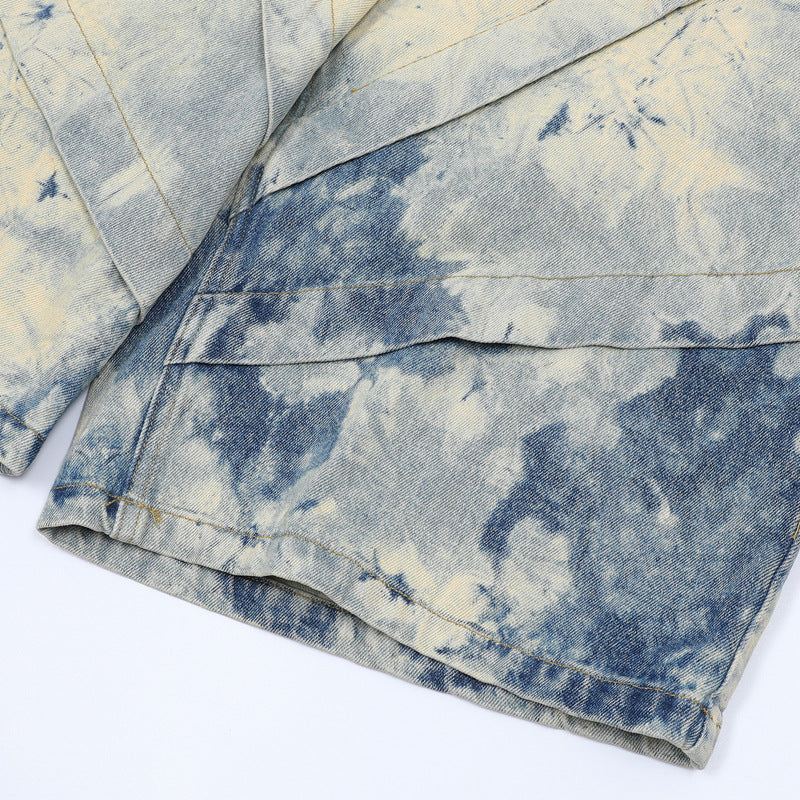 Stone Wash T shirt tie-dye gradual change washed old denim short sleeves