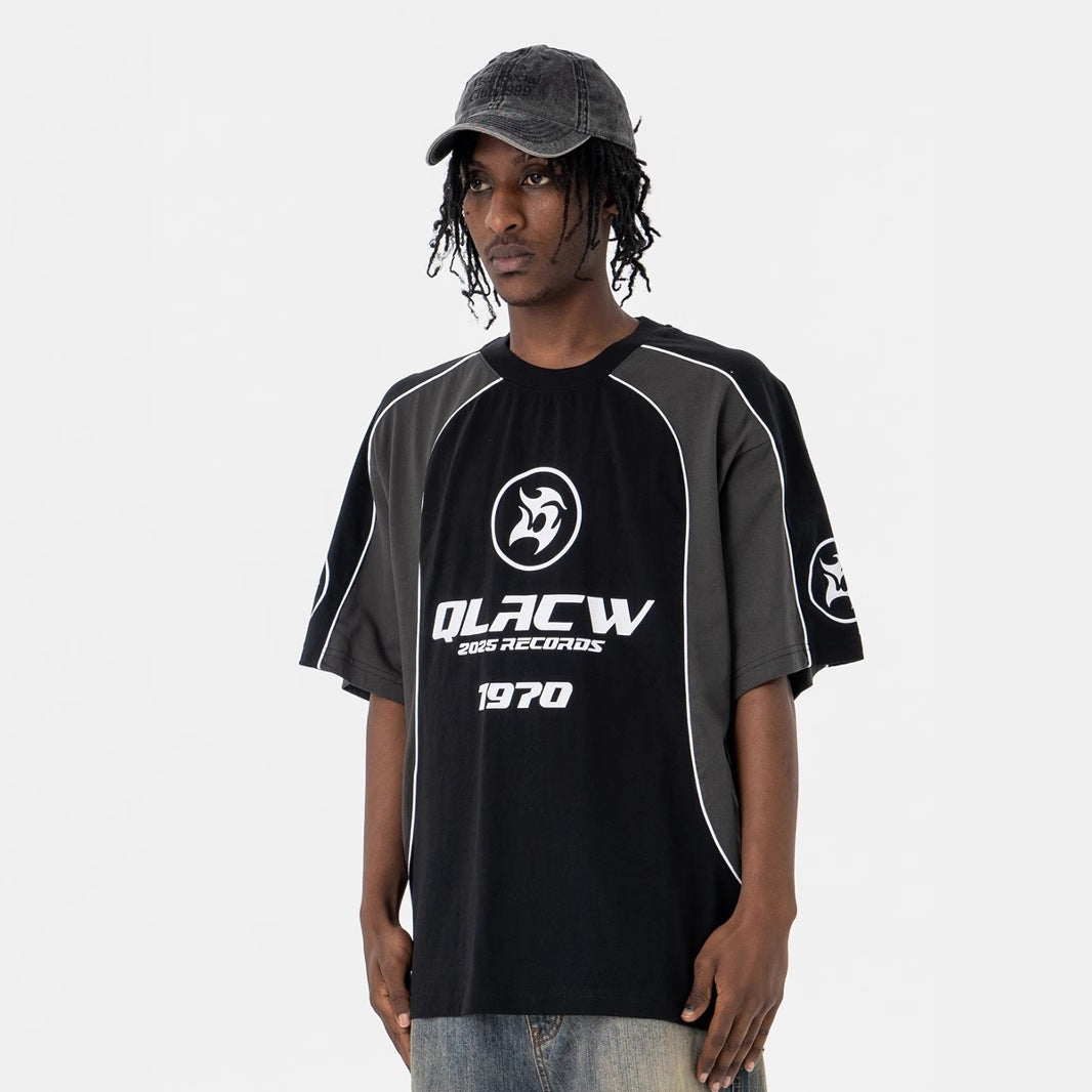 Vintage 90s Hip Hop Clothing Summer Soccer Suit Alphabet Print Short Sleeve T-Shirt
