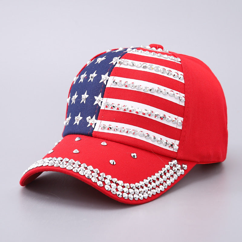 Vintage Usa Cap Baseball Cap Men's and Women's Rhinestone Curved Eaves