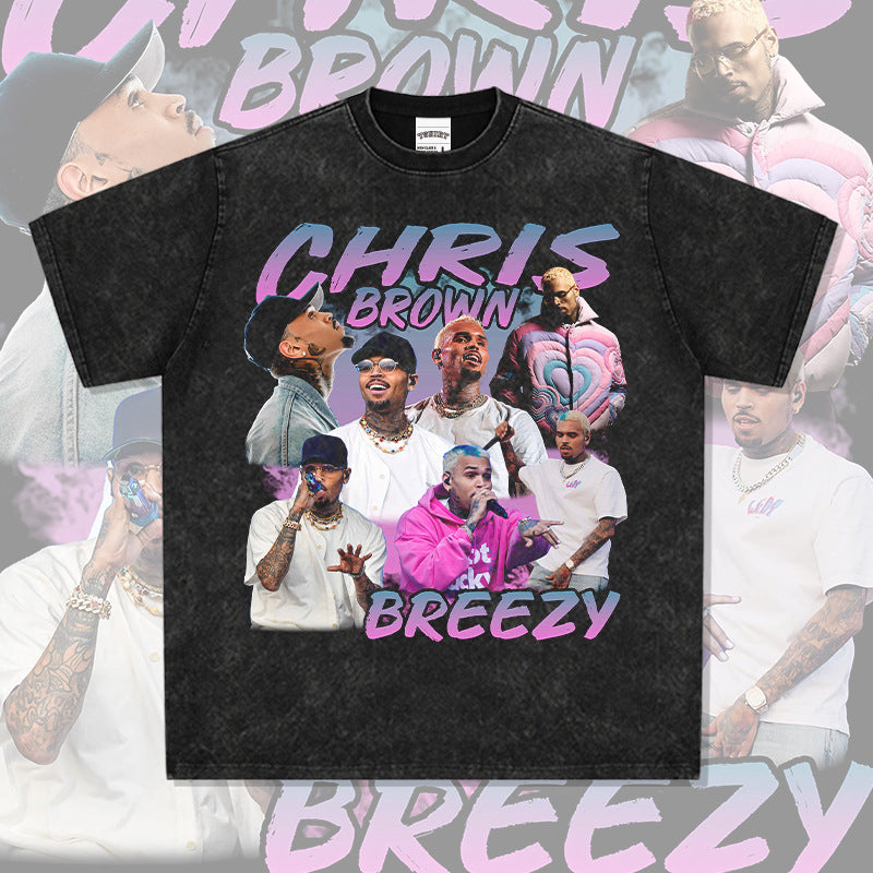 New york hip hop shop vintage hip hop chris brown print short sleeve t-shirt
