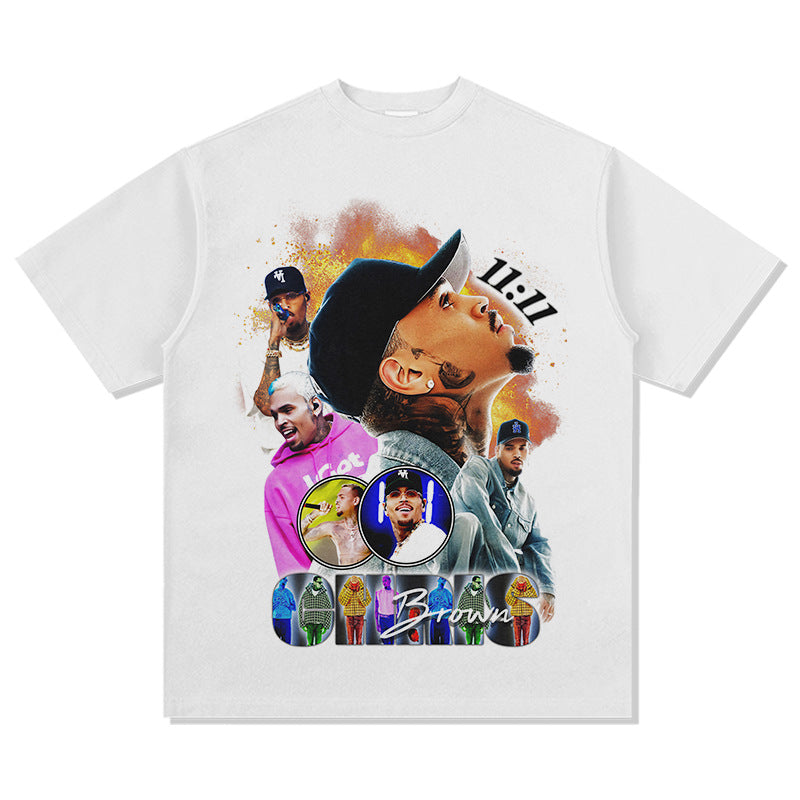 Streetwear masculino hip hop Chris Brown print short sleeve t-shirt