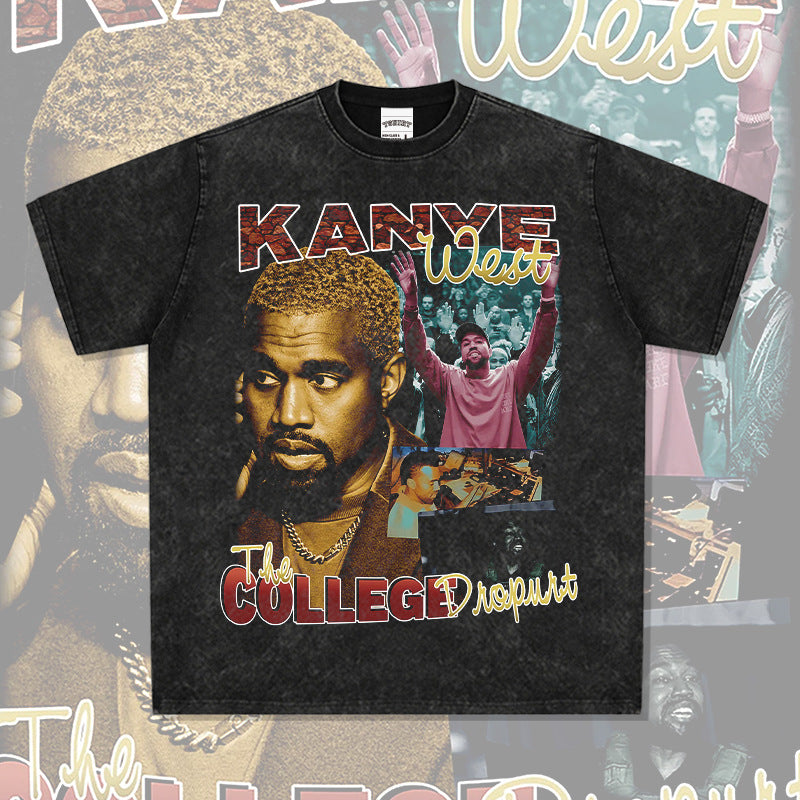 Cool t rapper vintage hip hop kanye west print short sleeve t-shirt