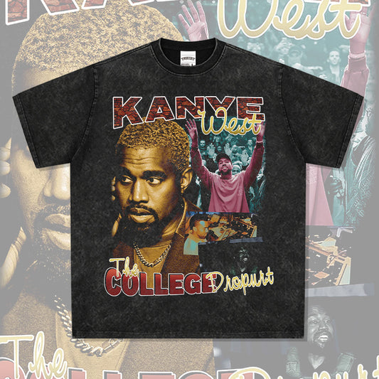 Cool t rapper vintage hip hop kanye west print short sleeve t-shirt