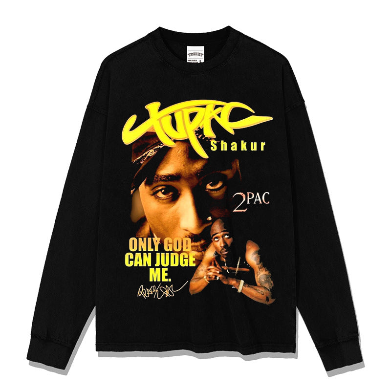 Cool t rapper vintage hip hop Tupac print short sleeve long sleeve crew neck t-shirt