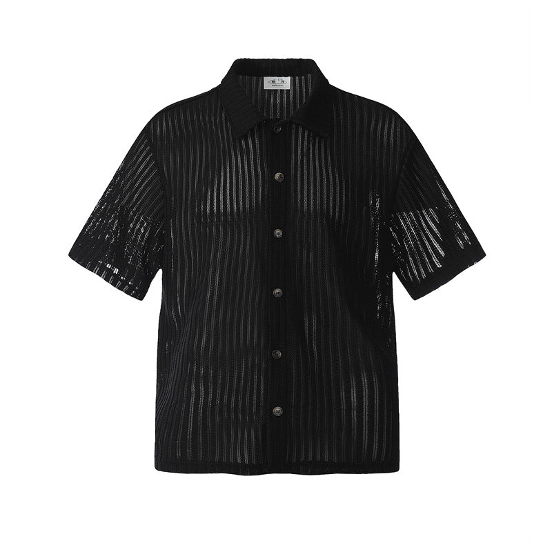 Hip Hop Shirts For Boys Short Sleeve Hollow Polo Shirt Summer Loose Cardigan Shirt