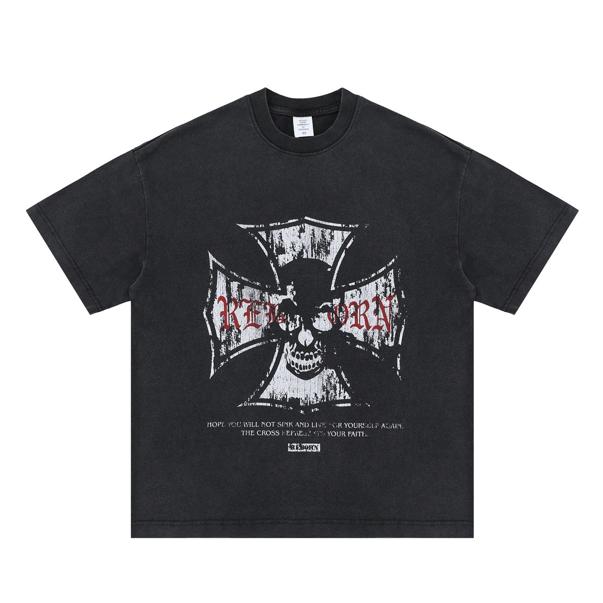 Vic Streetwear Summer Vintage Washed Skull Print Short Sleeve T-Shirt