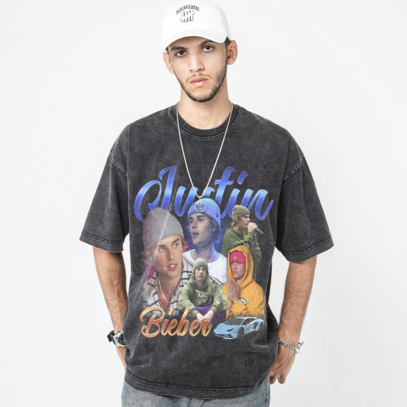 Cool t rapper Justin Bieber print short sleeve t-shirt