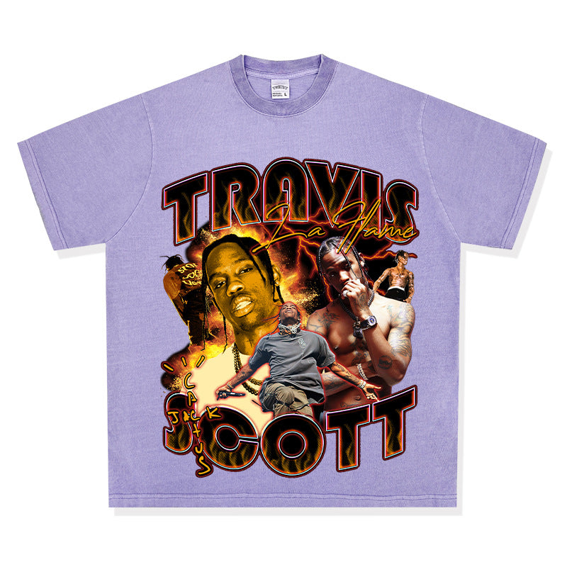 Outfit streetwear vintage hip hop travis scott print short sleeve t-shirt vintage