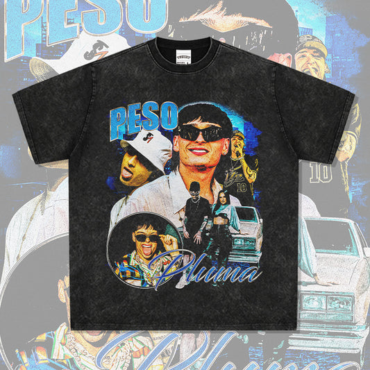 Outfit streetwear Vintage Hip Hop Peso Pluma Print Short Sleeve T-Shirt