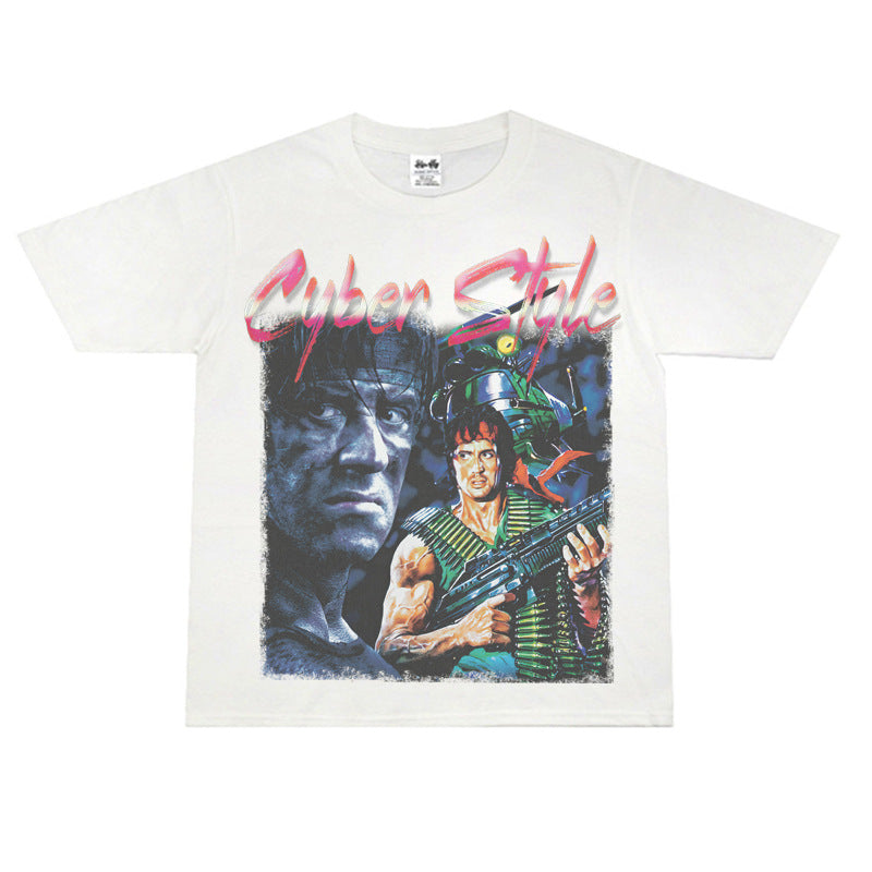 Film Star T Shirt Cotton Short Sleeve Loose Retro American Design T-shirt Men