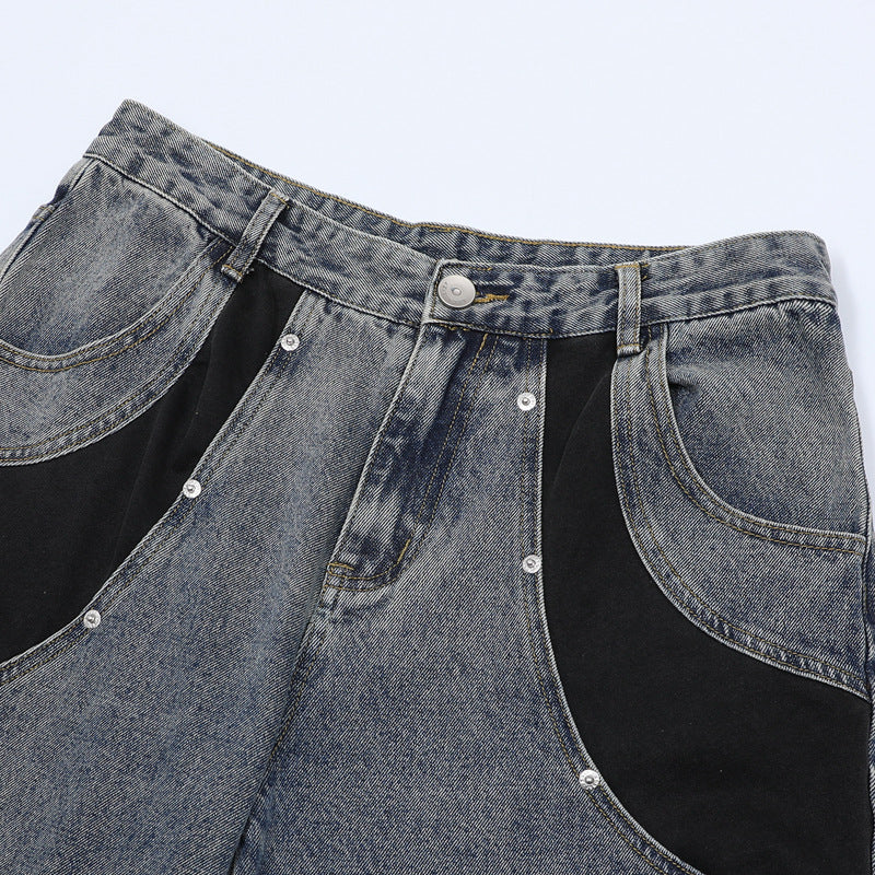 Stone Washed T shirt Retro Washed Short Sleeve Jeans Loose Casual