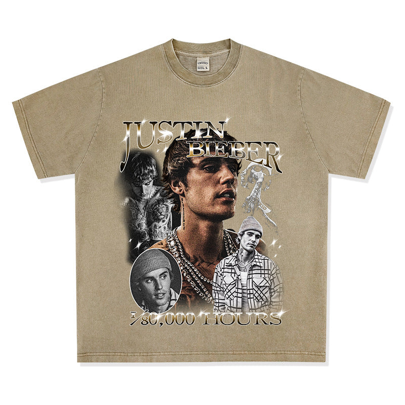 New york hip hop shop hip hop, bieber print vintage short sleeve t shirt