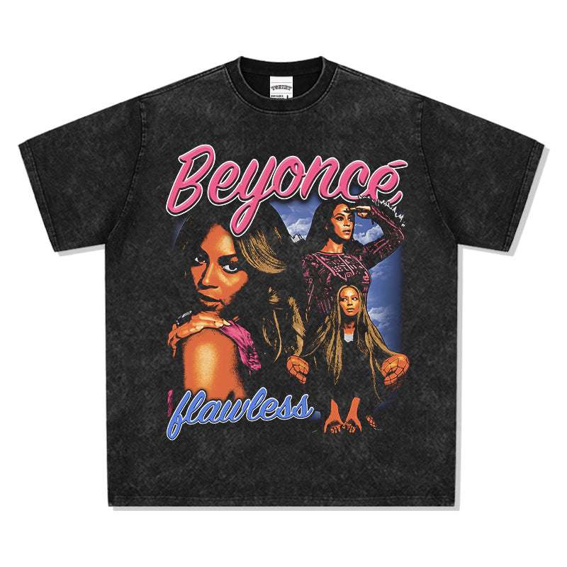 Marcas streetwear usa vintage hip hop beyonce print short sleeve t-shirt