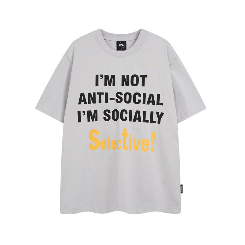 Y2K mens shirt retro printed loose round neck men's short-sleeved T-shirt