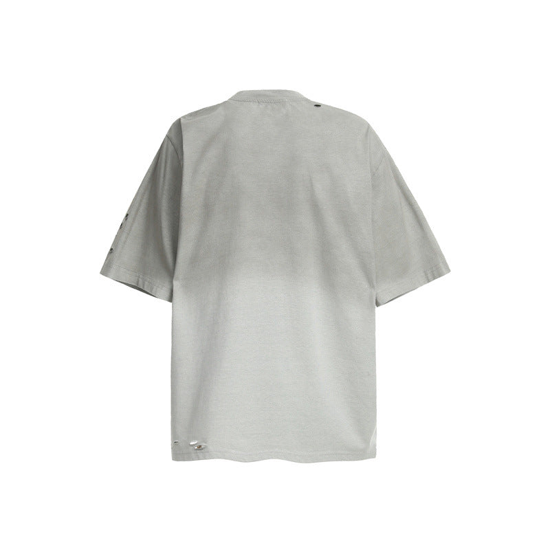 US drip outfits summer retro gradual change casual loose short sleeve T-Shirts