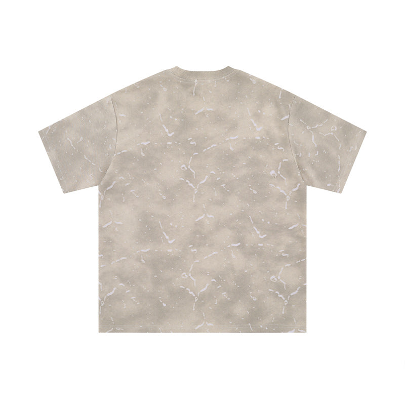 Hip Hop Shirts For Boys Washed Old Pattern Short Sleeve T-Shirt Loose Casual Crew Neck T-Shirt