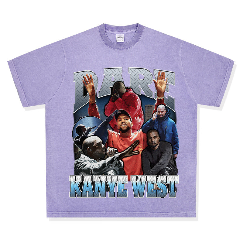 Cool t rapper kanye west vintage hip hop rap print short sleeve t shirt