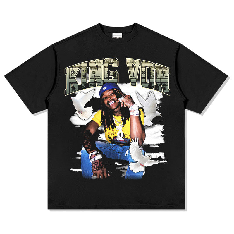 Marcas streetwear usa vintage hip hop king von print short sleeve t-shirt