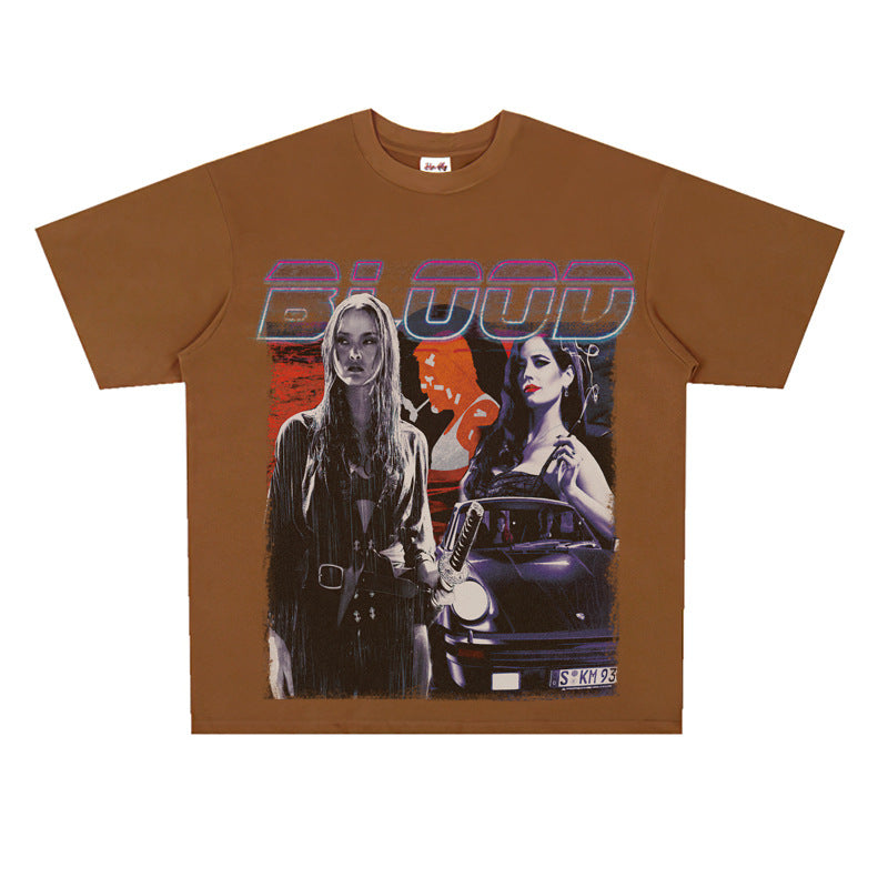 Film Star T Shirt Street Style Short Sleeve Loose Retro American Cotton Printed T-shirt