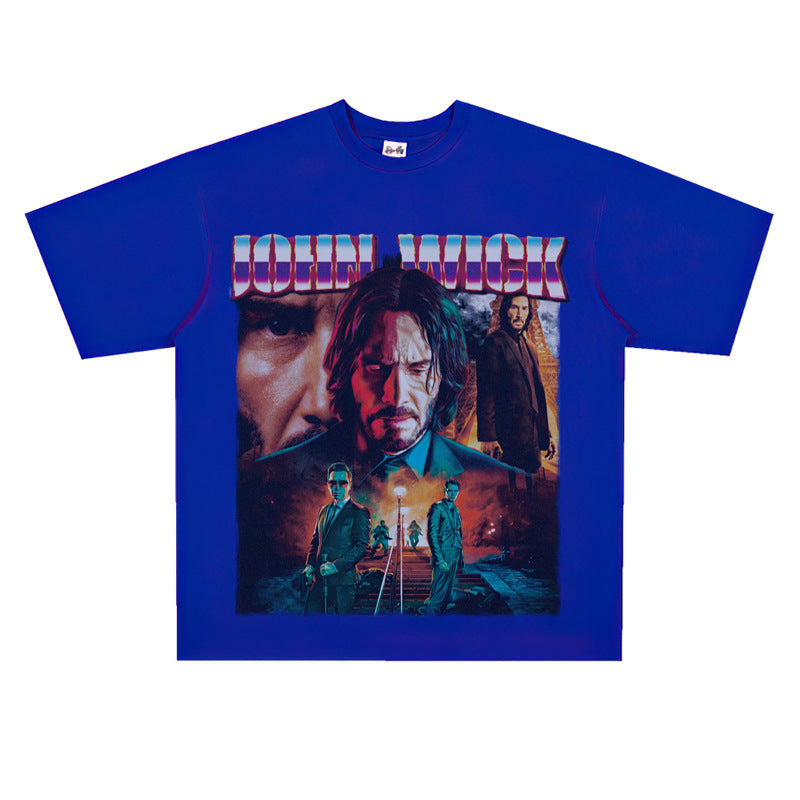 Film Star T Shirt Vintage American Street Printed round Neck T-shirt for Men and Women