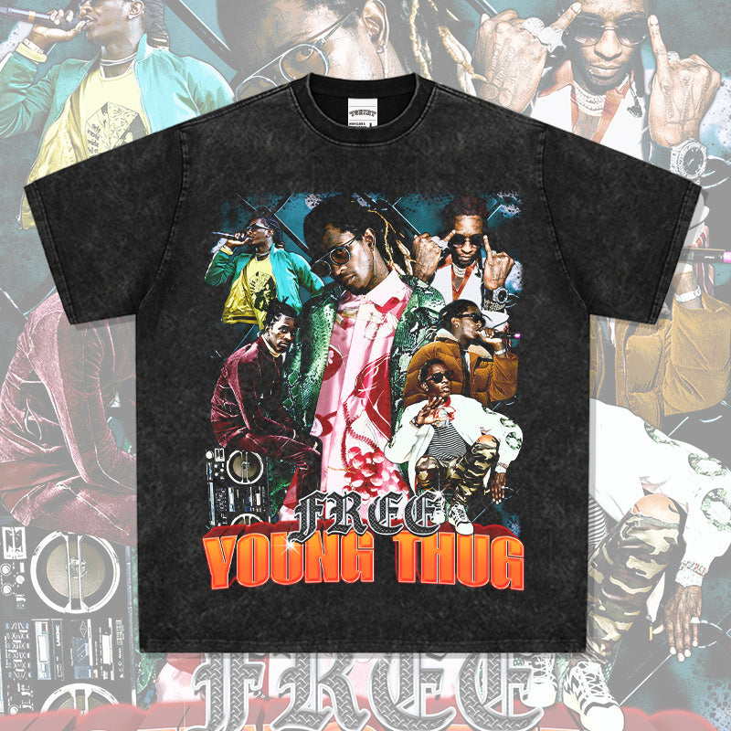 Cool t rapper hip hop Young Thug print vintage hiphop short sleeve t-shirt