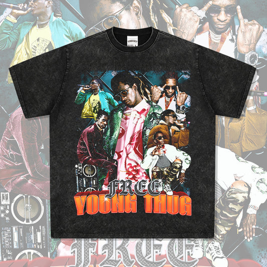 Cool t rapper hip hop Young Thug print vintage hiphop short sleeve t-shirt