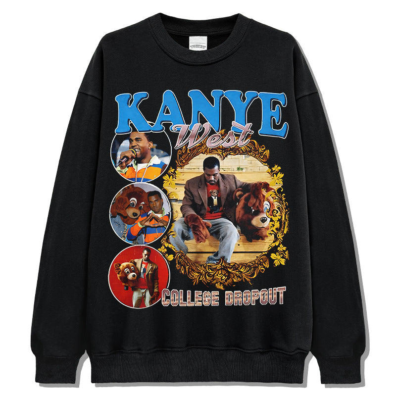 Marcas streetwear usa vintage kanye west print crew neck sweater