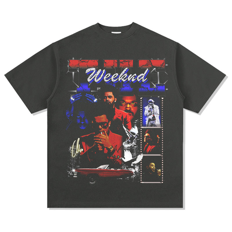Streetwear masculino vintage, hip hop the Weeknd print short sleeve t-shirt