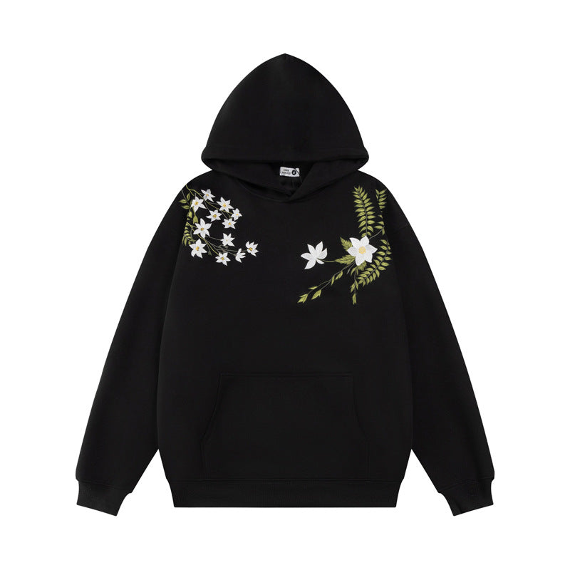Streetwear Hoodie Floral Ring Embroidered Hooded Sweater