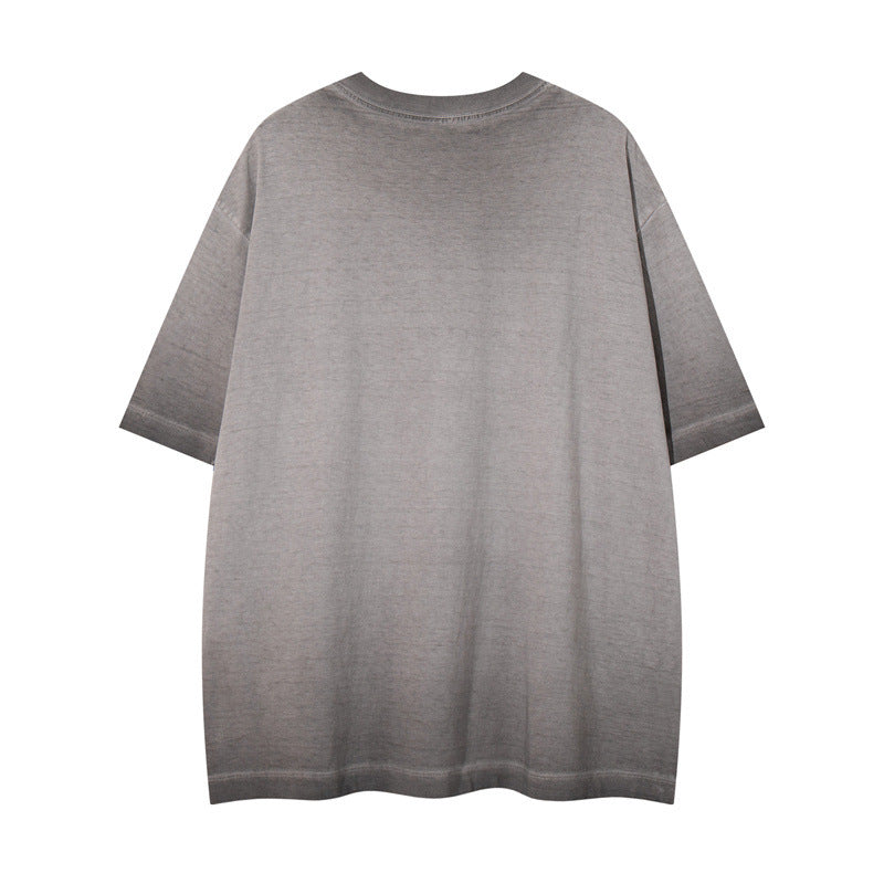 US drip outfits summer retro gradual change wash casual loose short sleeve T-Shirts