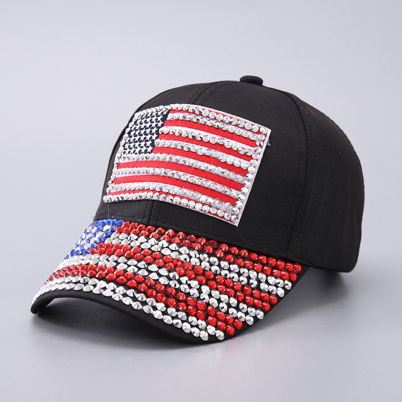 Vintage Usa Cap Baseball Cap Men's and Women's Rhinestone Curved Eaves