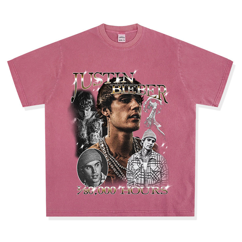 New york hip hop shop hip hop, bieber print vintage short sleeve t shirt