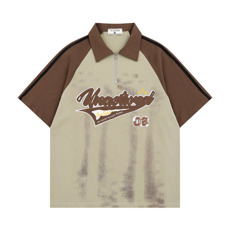Stone Wash T shirt Retro Old Short Sleeve POLO Shirt