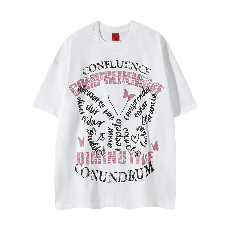 Vintage Usa Shirt Hip Hop Heart Print Short Sleeve T-Shirt