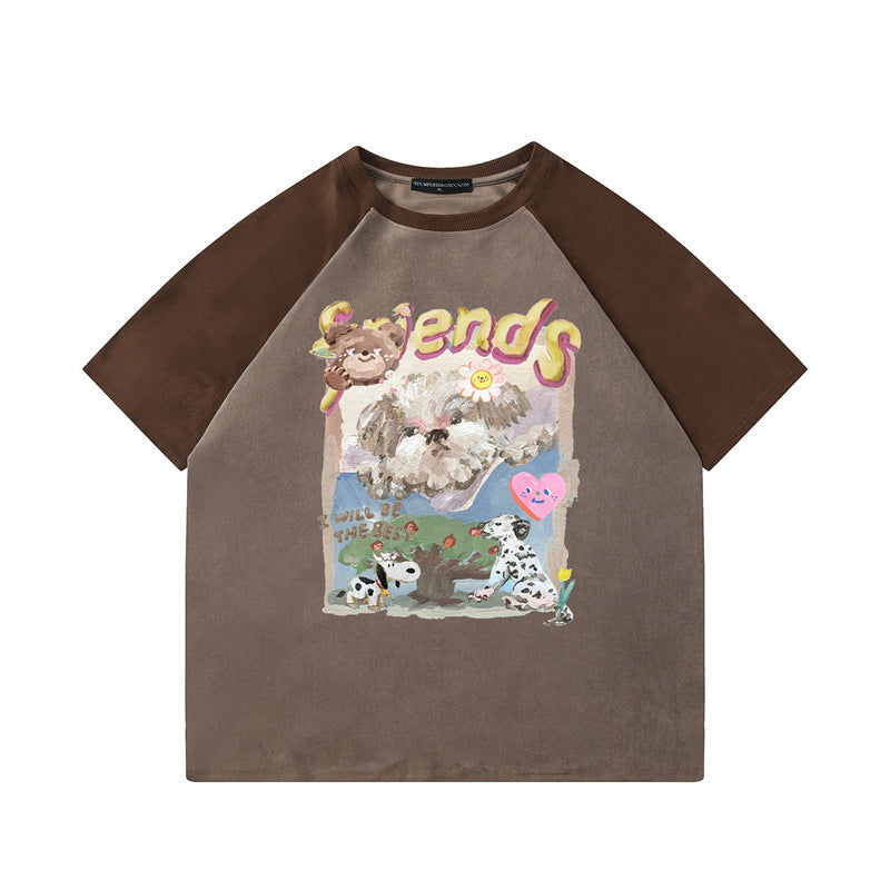 US drip outfits summer vintage doggy casual loose short sleeve T-Shirts