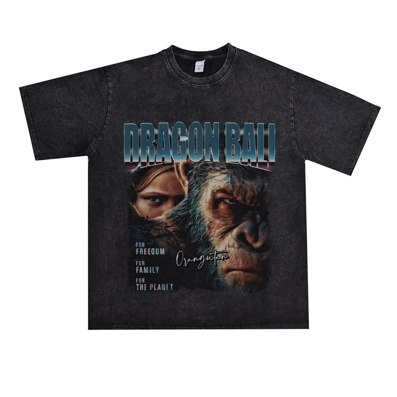 Film Star T Shirt Movie Rise of the Planet of the Apes Pure Cotton Loose Short Sleeve American Retro Trendy T-shirt Men