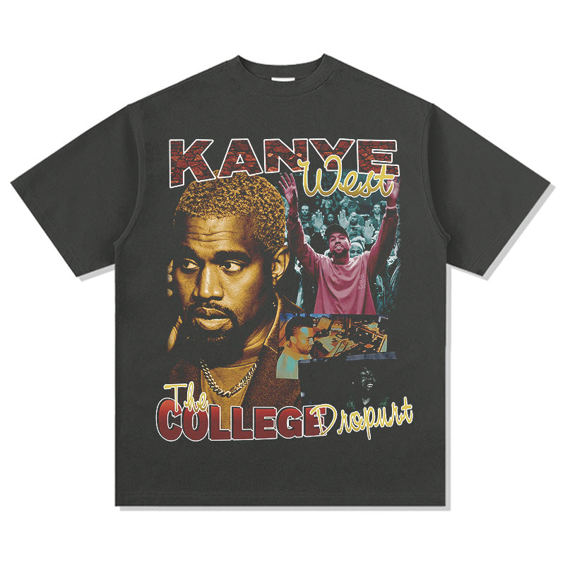 Cool t rapper vintage hip hop kanye west print short sleeve t-shirt