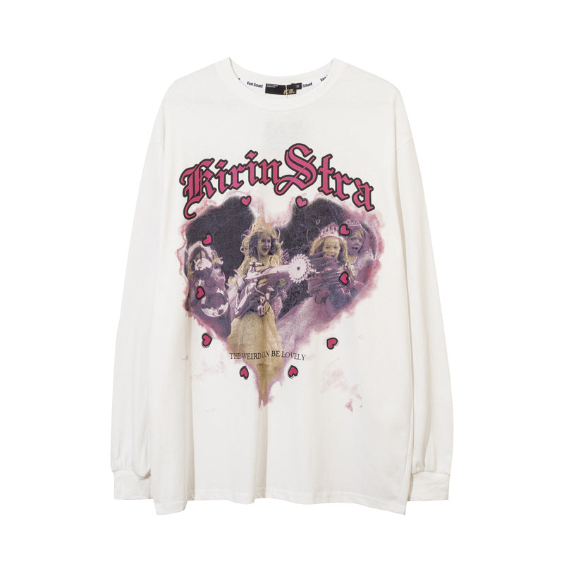 Vintage T Shirts Hip Hop Portrait Print Long Sleeve T-Shirt Loose Couple oversize