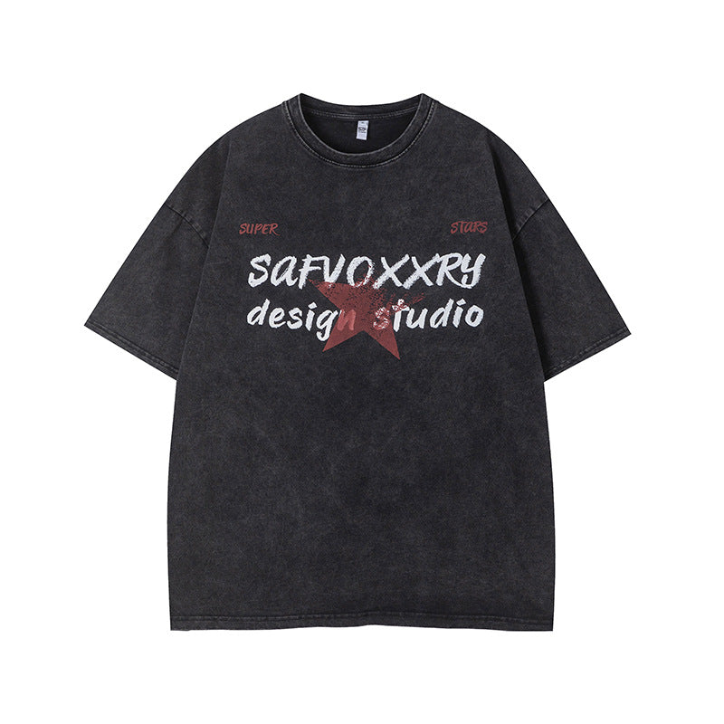 Vintage Tišö Rt alphabet print short-sleeved T-shirt summer oversize top