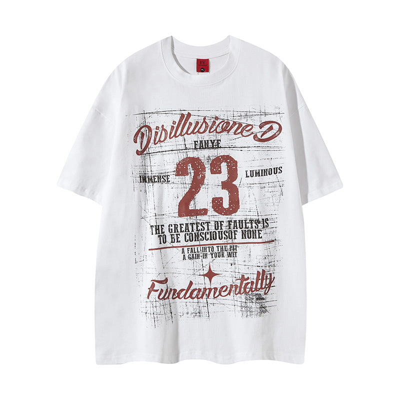 New York Hip Hop Style Casual Vintage Alphabet Print Crew Neck Short Sleeve T-Shirt 5 Summer Loose