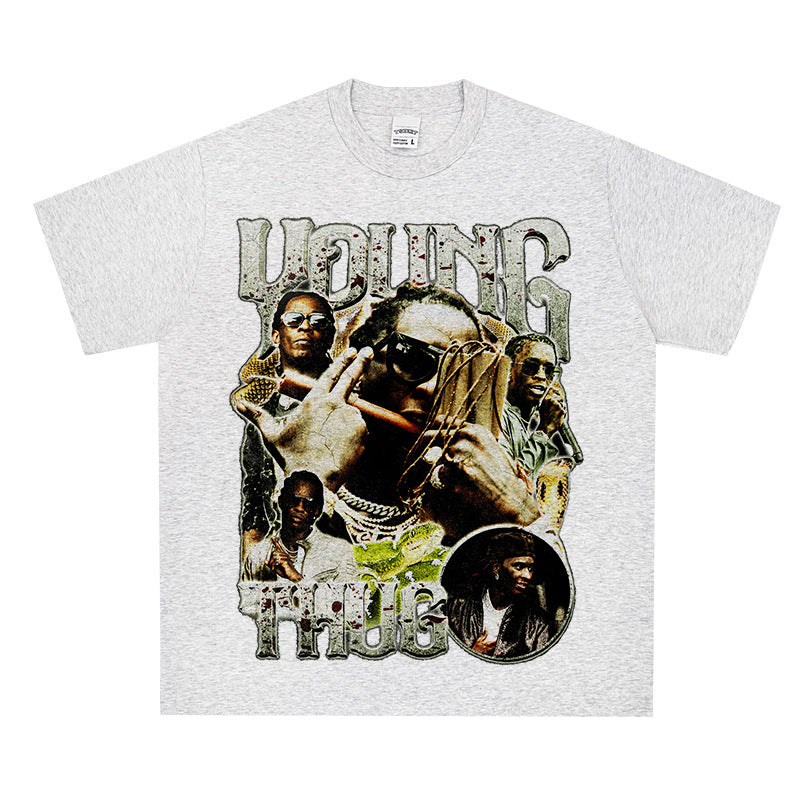 Cool t rapper vintage hip hop Young Thug print short sleeve t-shirt