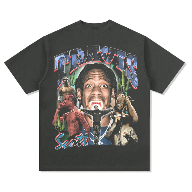 Cool t rapper vintage hip hop Travis Scott print short sleeve t-shirt