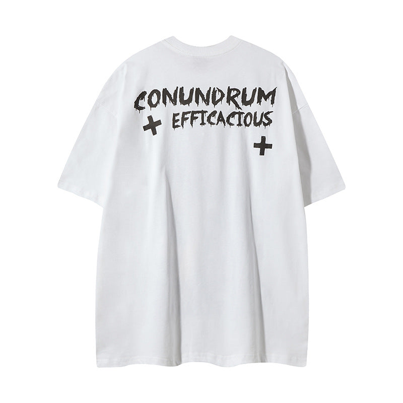Distorted vintage summer wash do old character print short sleeve t-shirt loose top