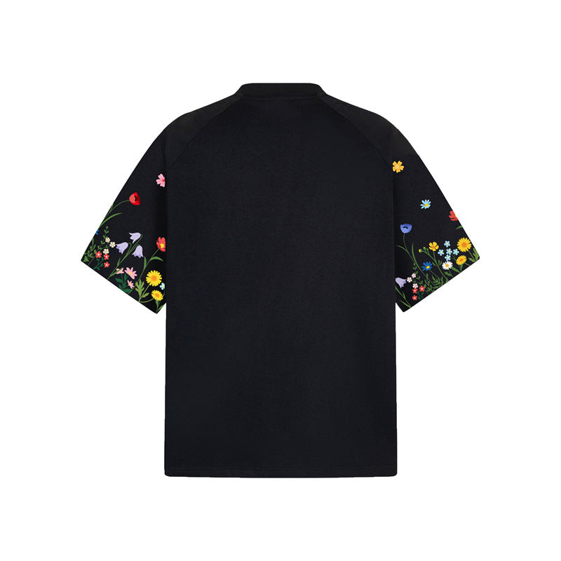 Casual Street Wear Floral Letter Embroidered Vintage Short Sleeve T-Shirt
